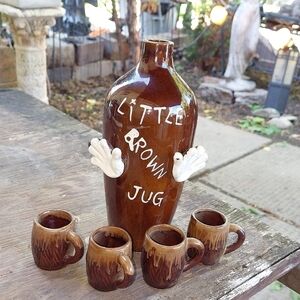 Vintage* "Little Brown Jug" Jug with 4 Mugs